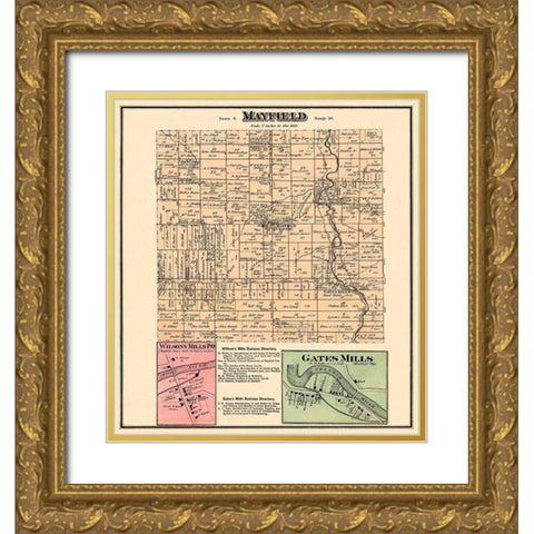 Mayfield Ohio Landowner - Cram 1874 Gold Ornate Wood Framed Art Print with Double Matting by Cram