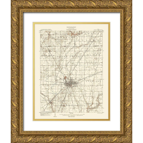 Marion Ohio Quad - USGS 1905 Gold Ornate Wood Framed Art Print with Double Matting by USGS