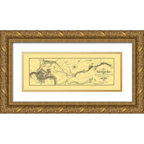 Marietta and Cincinnati Railroad - Jenney 1860 Gold Ornate Wood Framed Art Print with Double Matting by Jenney
