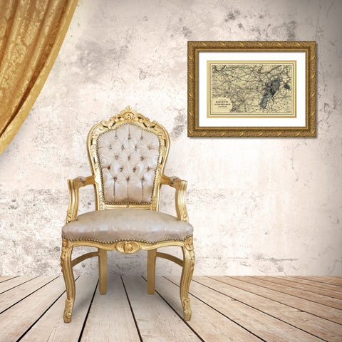 Marietta and Pittsburgh Railroad - Colton 1871 Gold Ornate Wood Framed Art Print with Double Matting by Colton