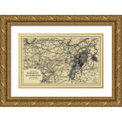 Marietta and Pittsburgh Railroad - Colton 1871 Gold Ornate Wood Framed Art Print with Double Matting by Colton