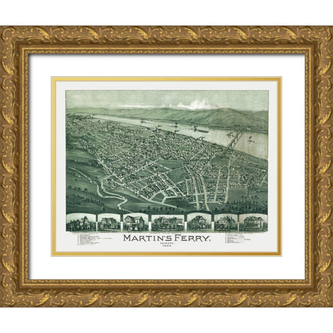 Martins Ferry Ohio - Fowler 1899 Gold Ornate Wood Framed Art Print with Double Matting by Fowler