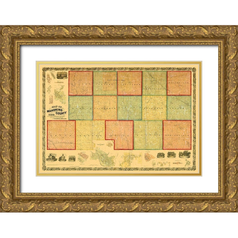 Mahoning County Ohio - Canfield 1860 Gold Ornate Wood Framed Art Print with Double Matting by Canfield