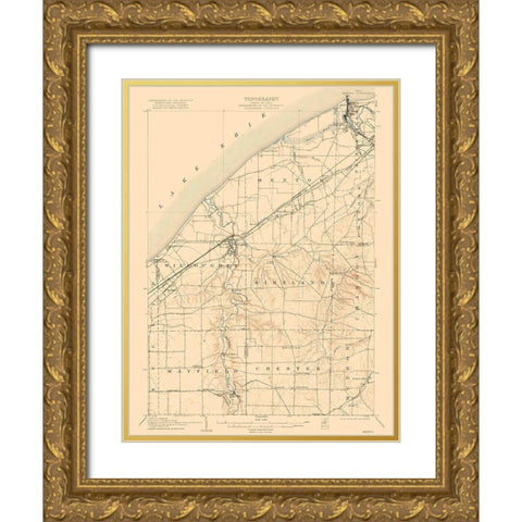 Mentor Ohio Quad - USGS 1907 Gold Ornate Wood Framed Art Print with Double Matting by USGS