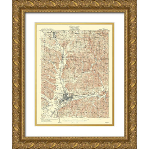 Newark Ohio Quad - USGS 1909 Gold Ornate Wood Framed Art Print with Double Matting by USGS