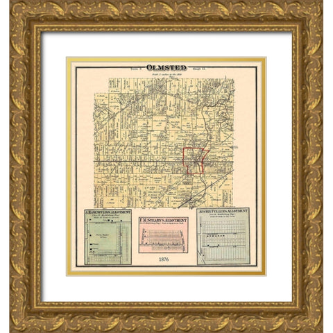 Olmsted Ohio Landowner - Titus 1876 Gold Ornate Wood Framed Art Print with Double Matting by Titus