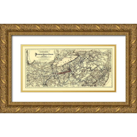 Pittsburgh, Marion and Chicago Railway 1887 Gold Ornate Wood Framed Art Print with Double Matting by Colton