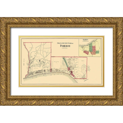 Pomeroy, New Haven Ohio Landowner - Hayes 1877 Gold Ornate Wood Framed Art Print with Double Matting by Hayes