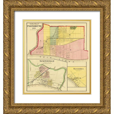 Portsmouth, Sciotoville Ohio Landowner - Hayes Gold Ornate Wood Framed Art Print with Double Matting by Hayes