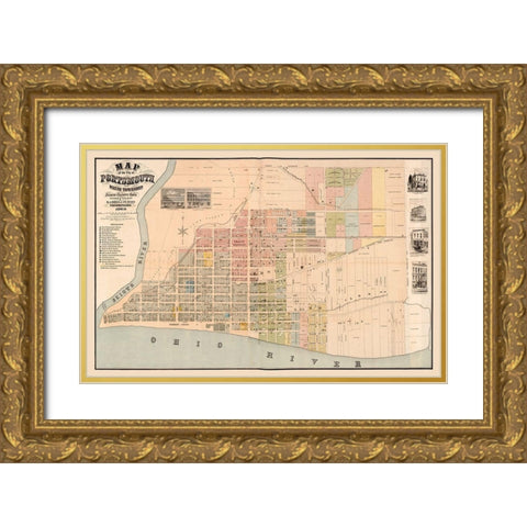 Portsmouth Ohio -Evans 1868 Gold Ornate Wood Framed Art Print with Double Matting by Evans