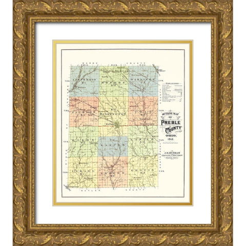 Preble Ohio - Dunham 1912 Gold Ornate Wood Framed Art Print with Double Matting by Dunham