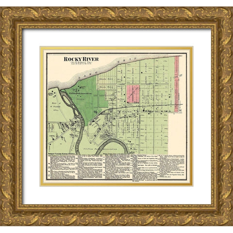 Rocky River Ohio Landowner - Titus 1876 Gold Ornate Wood Framed Art Print with Double Matting by Titus