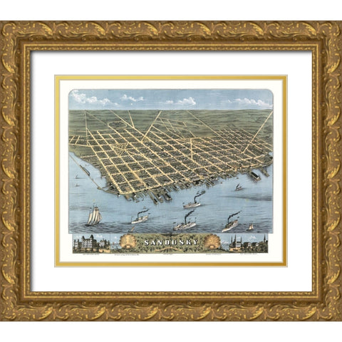 Sandusky Ohio -Stoner 1870 Gold Ornate Wood Framed Art Print with Double Matting by Stoner