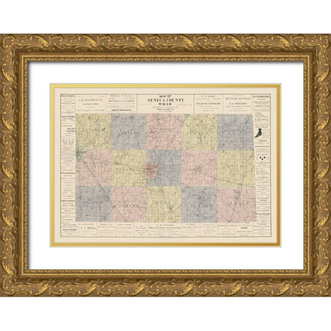 Seneca County Ohio - Woods 1896 Gold Ornate Wood Framed Art Print with Double Matting by Woods