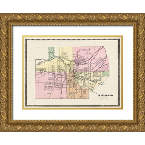 Springfield Ohio - Moler 1872 Gold Ornate Wood Framed Art Print with Double Matting by Moler