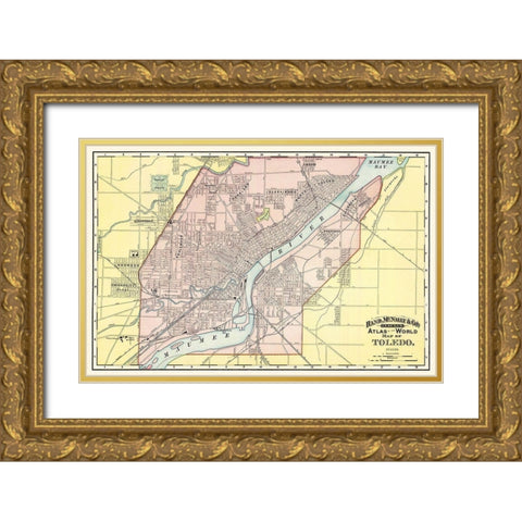 Toledo Ohio - Rand McNally 1897 Gold Ornate Wood Framed Art Print with Double Matting by Rand McNally