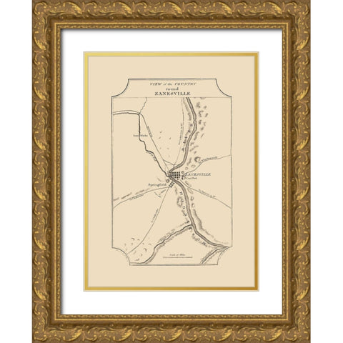 Zanesville Ohio - Melish 1812 Gold Ornate Wood Framed Art Print with Double Matting by Melish