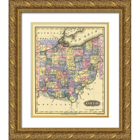 Ohio - Lucas 1823 Gold Ornate Wood Framed Art Print with Double Matting by Lucas