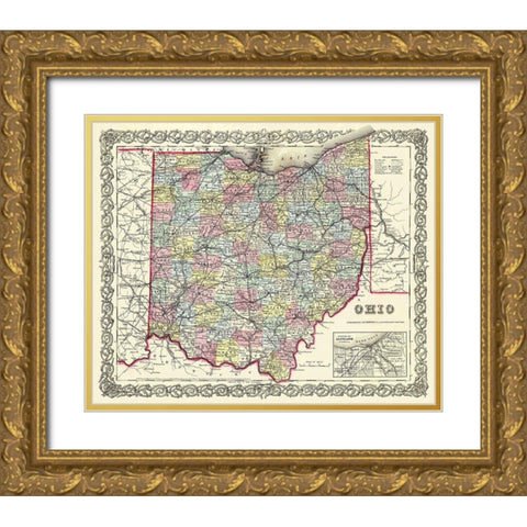 Ohio - Colton 1855 Gold Ornate Wood Framed Art Print with Double Matting by Colton