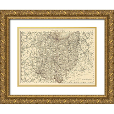 Ohio - Rand McNally 1879 Gold Ornate Wood Framed Art Print with Double Matting by Rand McNally