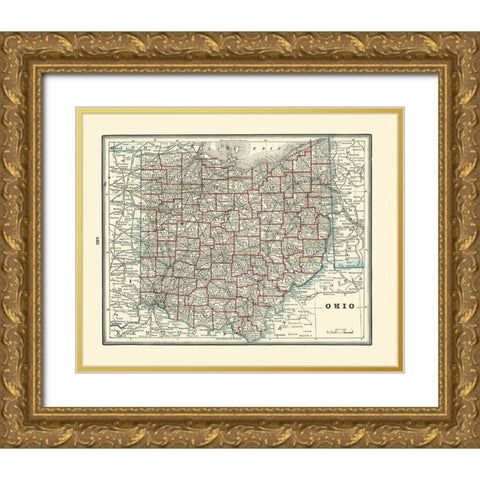 Ohio - Rathbun 1893 Gold Ornate Wood Framed Art Print with Double Matting by Rathbun