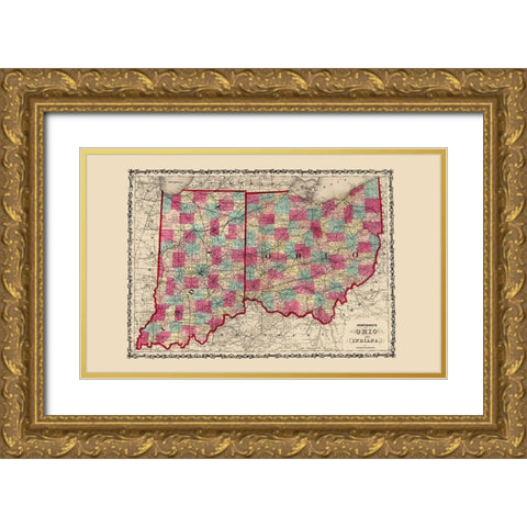 Ohio, Indiana - Johnson 1860 Gold Ornate Wood Framed Art Print with Double Matting by Johnson