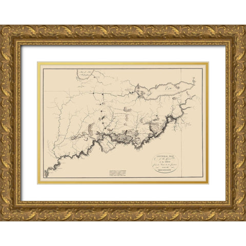 Ohio River - Collot 1796 Gold Ornate Wood Framed Art Print with Double Matting by Collot