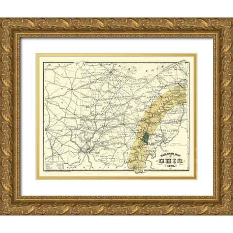 Ohio Railroads - Gray 1873 Gold Ornate Wood Framed Art Print with Double Matting by Gray