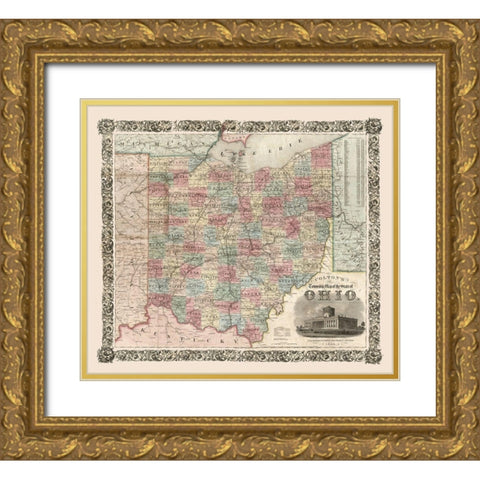 Ohio - Colton 1851 Gold Ornate Wood Framed Art Print with Double Matting by Colton