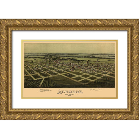 Ardmore Oklahoma - Fowler 1891 Gold Ornate Wood Framed Art Print with Double Matting by Fowler