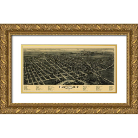 Bartlesville Oklahoma - Fowler 1917 Gold Ornate Wood Framed Art Print with Double Matting by Fowler