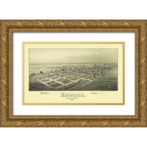 Edmond Oklahoma - Fowler 1891 Gold Ornate Wood Framed Art Print with Double Matting by Fowler
