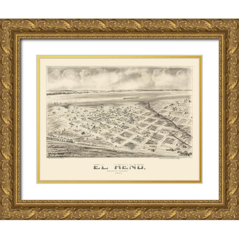 El Reno Oklahoma - Fowler 1891 Gold Ornate Wood Framed Art Print with Double Matting by Fowler