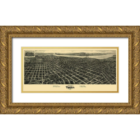 Tulsa Oklahoma - Fowler 1918 Gold Ornate Wood Framed Art Print with Double Matting by Fowler
