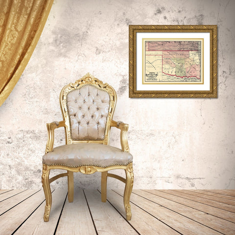 Oklahoma Indian Territory - Cram 1875 Gold Ornate Wood Framed Art Print with Double Matting by Cram