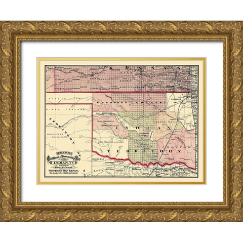 Oklahoma Indian Territory - Cram 1875 Gold Ornate Wood Framed Art Print with Double Matting by Cram