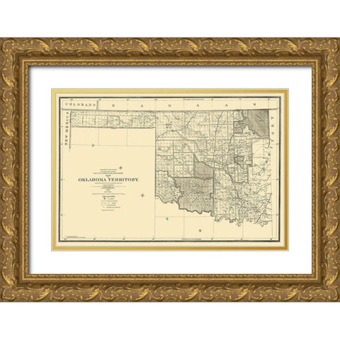 Oklahoma Arapahoe Territory - 1894 Gold Ornate Wood Framed Art Print with Double Matting by King
