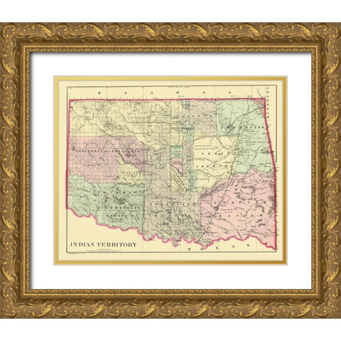 Oklahoma Indian Territory - Bradley 1887 Gold Ornate Wood Framed Art Print with Double Matting by Bradley