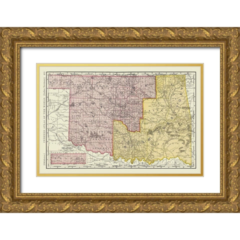 Oklahoma Indian Territory - Rand McNally 1897 Gold Ornate Wood Framed Art Print with Double Matting by Rand McNally