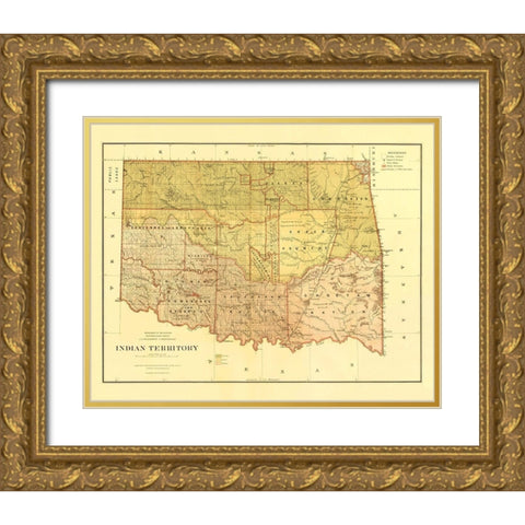 Oklahoma Indian Territory - Roeser 1879 Gold Ornate Wood Framed Art Print with Double Matting by Roeser