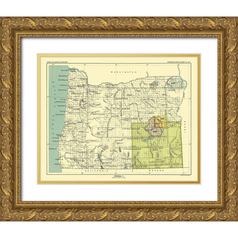Oregon - Grande Ronde - Hoen 1896 Gold Ornate Wood Framed Art Print with Double Matting by Hoen
