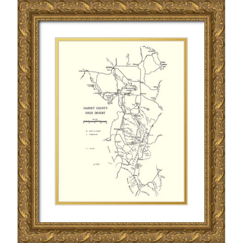 Harney Oregon - Palmer 1970 Gold Ornate Wood Framed Art Print with Double Matting by Palmer