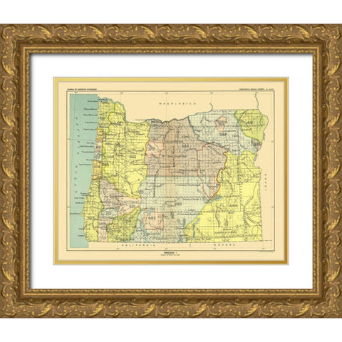Oregon - Hoen 1896 Gold Ornate Wood Framed Art Print with Double Matting by Hoen