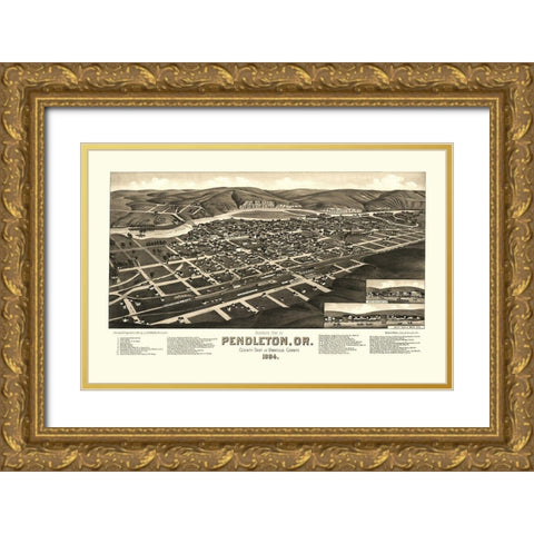 Pendleton Oregon - Stoner 1884 Gold Ornate Wood Framed Art Print with Double Matting by Stoner