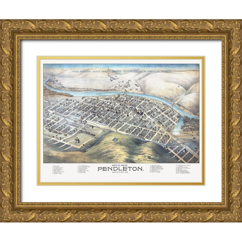 Pendleton Oregon - Dakin 1890 Gold Ornate Wood Framed Art Print with Double Matting by Dakin