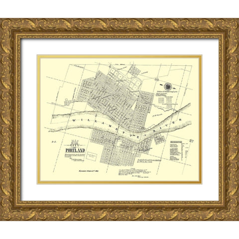 Portland Oregon Landowner - Burrage 1866 Gold Ornate Wood Framed Art Print with Double Matting by Burrage