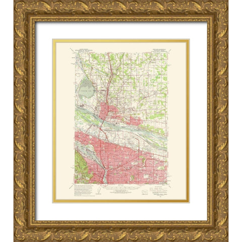 Portland Oregon Washington Quad - USGS 1963 Gold Ornate Wood Framed Art Print with Double Matting by USGS