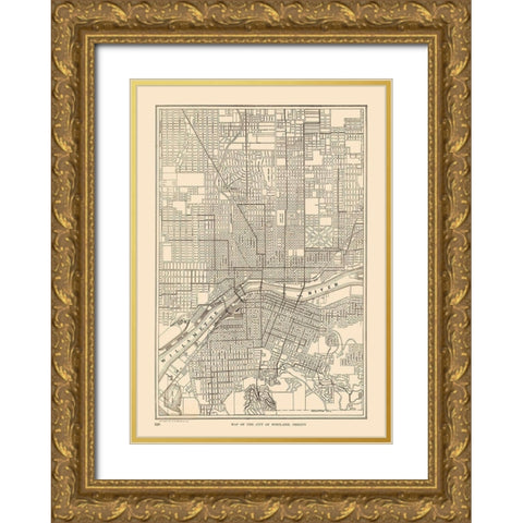 Portland Oregon - Reynold 1921 Gold Ornate Wood Framed Art Print with Double Matting by Reynold