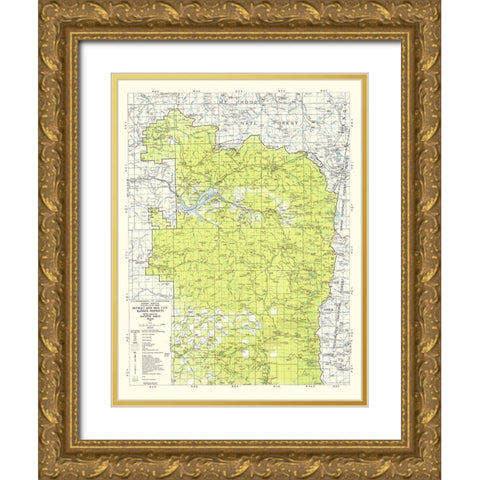 Willamette National Forest Oregon - USDA 1964 Gold Ornate Wood Framed Art Print with Double Matting by USDA