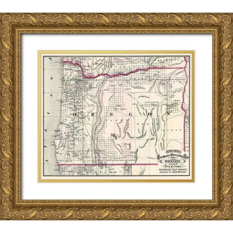 Oregon - Cram 1875 Gold Ornate Wood Framed Art Print with Double Matting by Cram